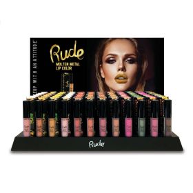 RUDE Molten Metal Lip Color Display Set, 144 Pieces + 12 Testers