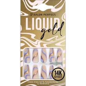 Salon Perfect Artificial Nails, 128 Liquid Gold Purple Swirl, File & Glue Included, 30 Nails