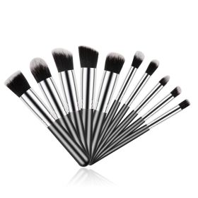 Mini Travel Makeup Brush Set-10pcs Soft Nylon Bristle Blush Loose Powder Eyeshadow Black Silver Makeup Brush Set