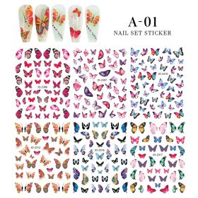 6PCS a Bag New Decoration Nail Stickers Ins Colorful 3D Floral Butterfly Laser Design DIY Adhesive Nail Sticker (Kinds: A-01)