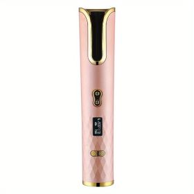 Fully Automatic Hair Curler Multifunctional Rechargeable Hair Curler Travel Home Portable Carry-on Wireless Curling Stick (Color: Pink)