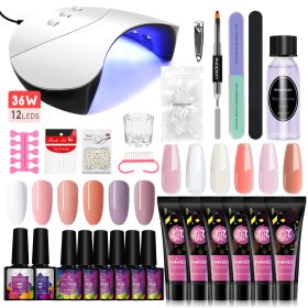 Manicure Set Poly Extension Nail Kit Gel Nails Complete Kit Gel For Extension Semi Permanent UV Varnish Kit Nail Tools Sets (Color: 36W 12PC Set1)