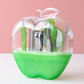 Creative Apple-Shaped Nail Tool 8 Pieces Manicure and Eyebrow Clipper Sets (Color: Green)