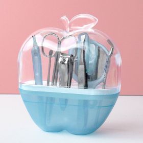 Creative Apple-Shaped Nail Tool 8 Pieces Manicure and Eyebrow Clipper Sets (Color: Blue)