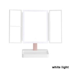 360° Adjust Foldable Makeup Mirror With LED Light Rechargeable Wireless 1-3X Magnifying 3 Tone Light Desktop Vanity Mirror Table (Emitting Color: white light, Ships From: CN)