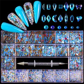 21 Grids a Box; Hot Sale 21 Grid Boxed Nail Diamond Flat Glass Shaped Diamond DIY Nail Rhinestone Nail Art Jewelry Set (design: 05)