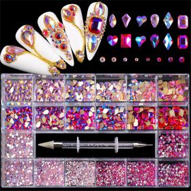 21 Grids a Box; Hot Sale 21 Grid Boxed Nail Diamond Flat Glass Shaped Diamond DIY Nail Rhinestone Nail Art Jewelry Set (design: 08)