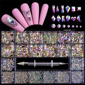 21 Grids a Box; Hot Sale 21 Grid Boxed Nail Diamond Flat Glass Shaped Diamond DIY Nail Rhinestone Nail Art Jewelry Set (design: 01)