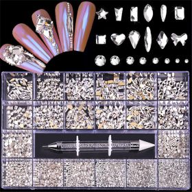 21 Grids a Box; Hot Sale 21 Grid Boxed Nail Diamond Flat Glass Shaped Diamond DIY Nail Rhinestone Nail Art Jewelry Set (design: 03)