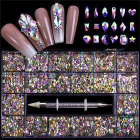 21 Grids a Box; Hot Sale 21 Grid Boxed Nail Diamond Flat Glass Shaped Diamond DIY Nail Rhinestone Nail Art Jewelry Set (design: 02)