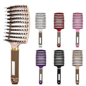 Hair Brush Scalp Massage Comb Hairbrush Bristle&Nylon Women Wet Curly Detangle Hair Brush for Salon Hairdressing Styling Tools (Color: Gold)